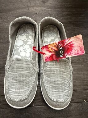 Roxy Light Grey Canvas Slip-On Shoes